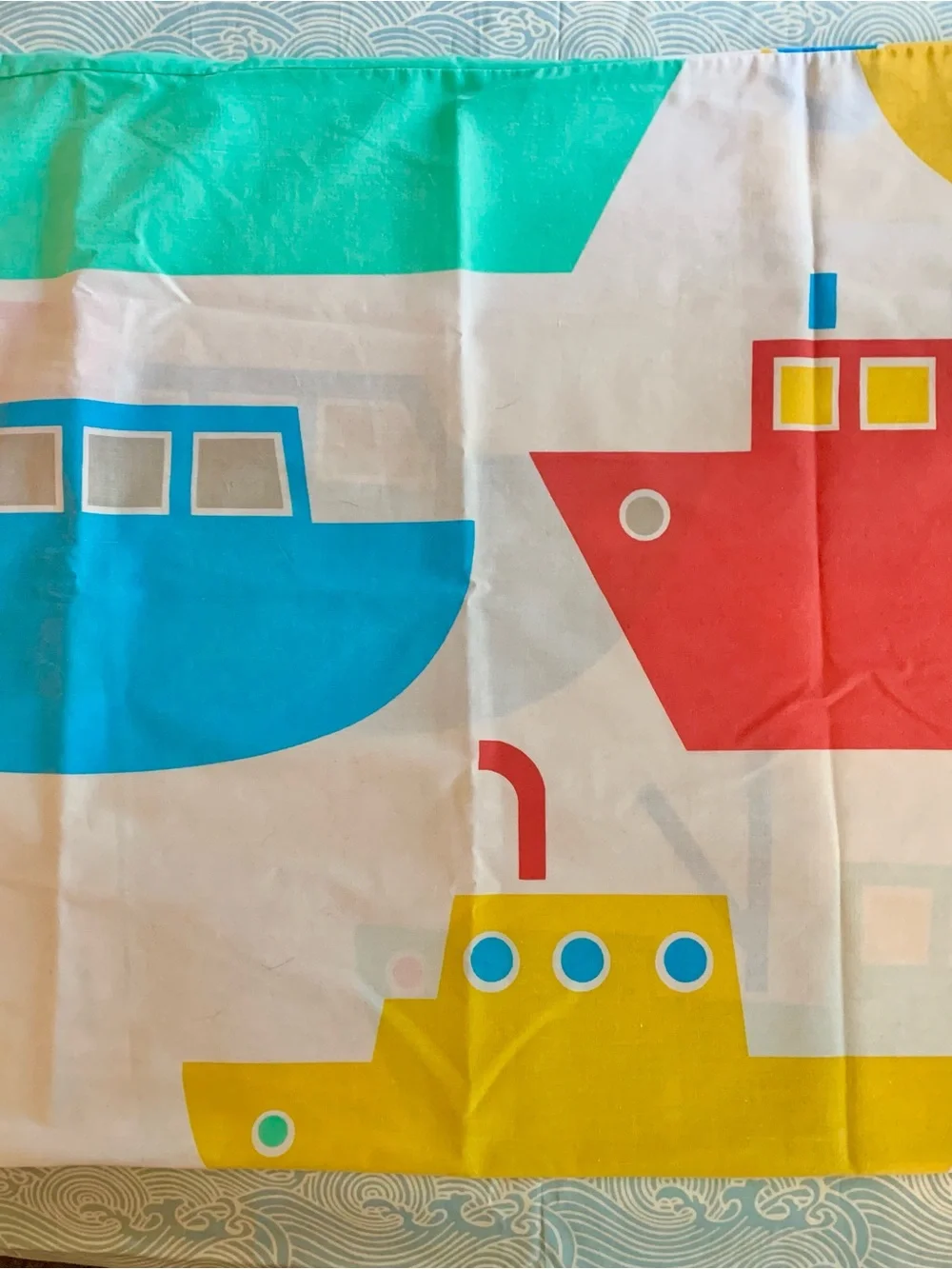 Rare Vintage Marimekko Boats Print by Dan River, 1983. Flat Sheet and Pillowcase